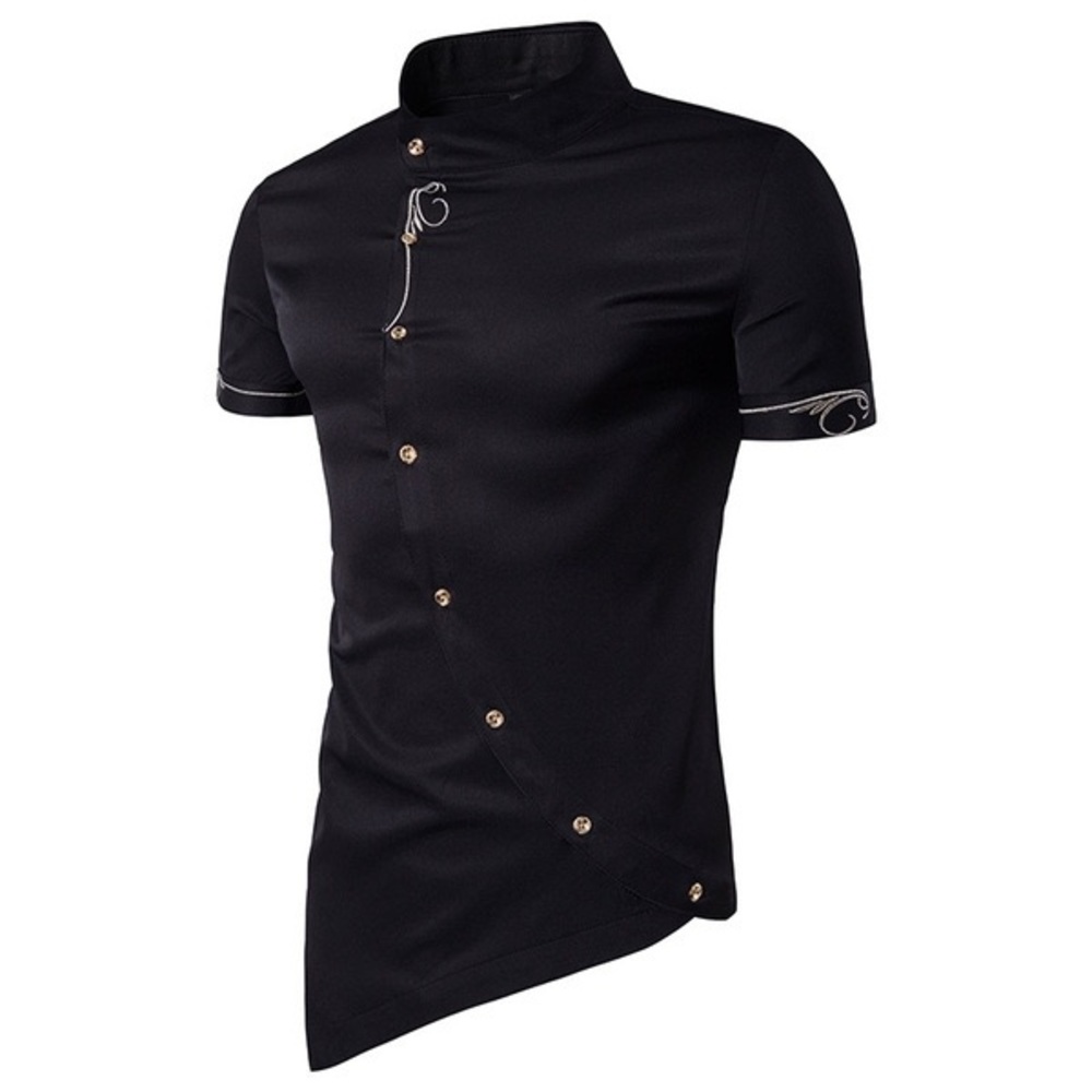 Whatlees Embroidery Design Dress Shirt - (M) Black